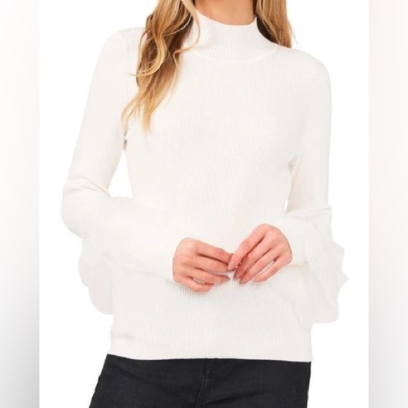 NWT,VINCE CAMUTO,Tulle & Ruffle Mock Neck Softly Ribbed Sweater,Gorgeous1X - Picture 1 of 10